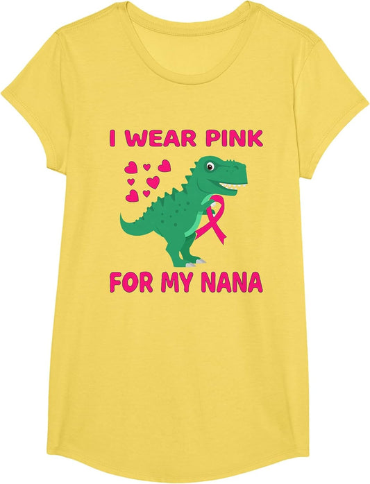 I wear Pink for My Nana Breast Cancer Trex Dino Kids Toddler