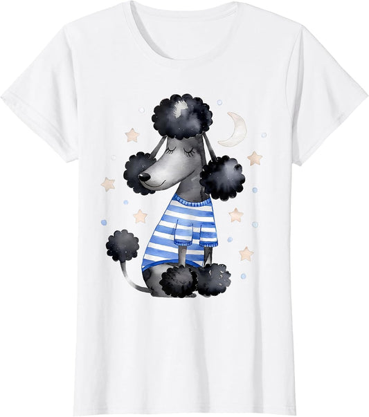 Sleepy Black Poodle Stars and Moon Dog Lover Sleeping Pajama
