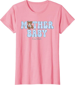 Mother Baby Nurse MBU Blue Gingham Bear Work Postpartum
