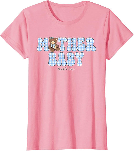 Mother Baby Nurse MBU Blue Gingham Bear Work Postpartum
