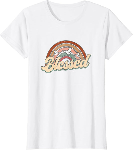 Blessed Retro Vintage Rainbow Christian Jesus God Religious