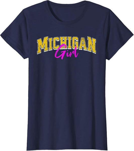 Vintage Michigan Girl Retro Pink Michigan Women and Girls