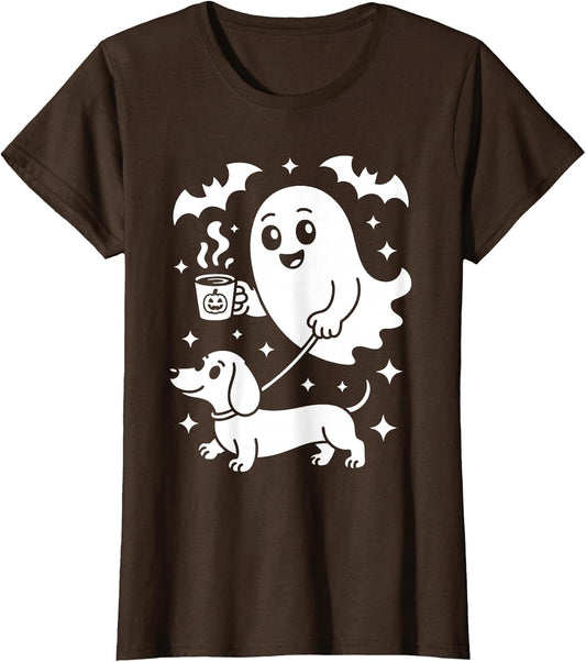 Cute Ghost Walking Dog Dachshund Coffee Halloween Costume