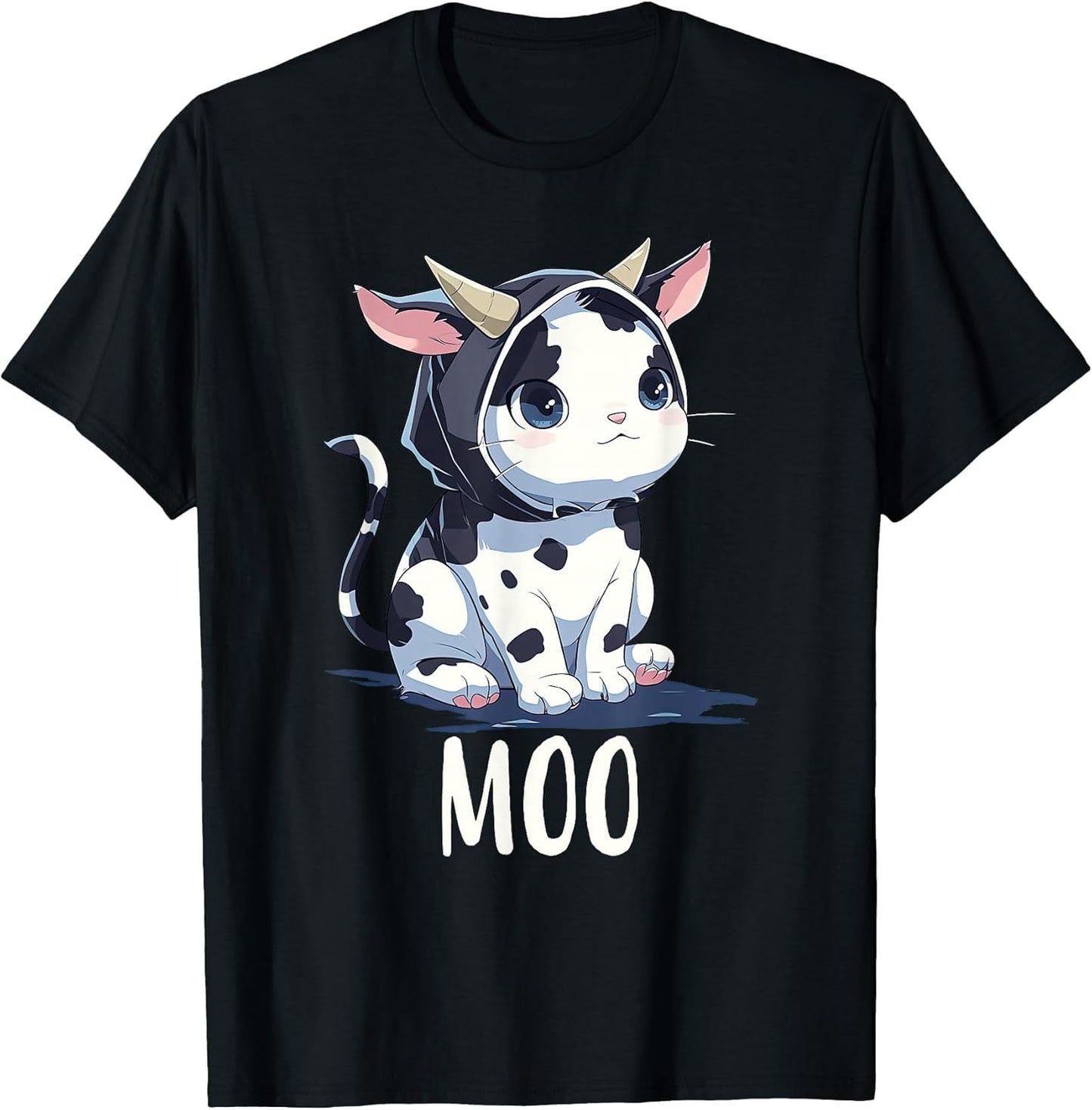Cute Kawaii Anime Cat in Cow Costume Moo Funny Meow Cat Cow