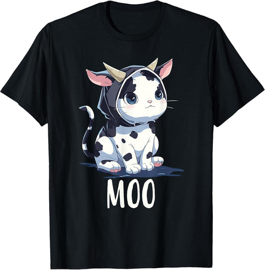 Cute Kawaii Anime Cat in Cow Costume Moo Funny Meow Cat Cow
