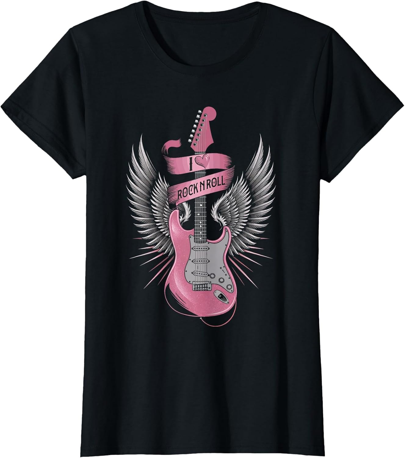 I Love Rock and Roll Pink Guitar Angel Wings Vintage