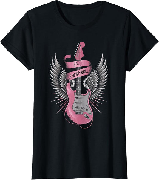 I Love Rock and Roll Pink Guitar Angel Wings Vintage
