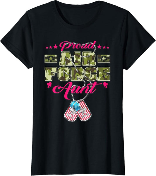 Proud Air Force Aunt - Camo US Flag Dog Tags Military Auntie