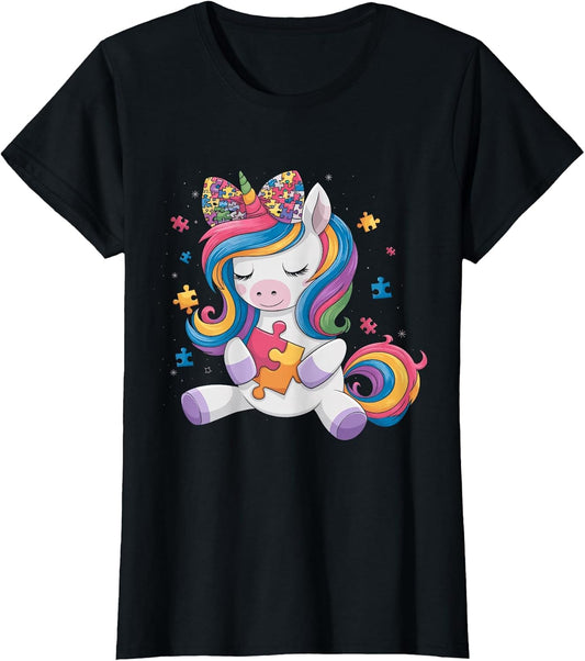 Cute Autism Awareness Toddler Girl Bow Unicorn Puzzle Piece