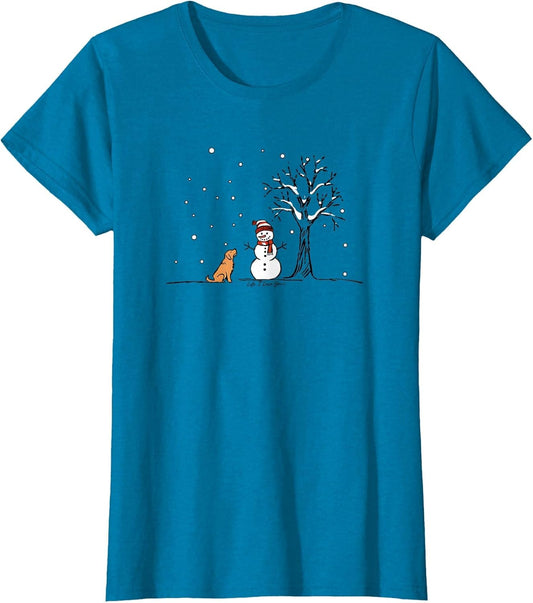Peaceful Winter Scene Snowman and Dog