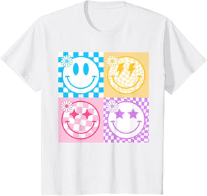 Retro Happy Smile Face Checkered Pattern Vibes Trendy Girls