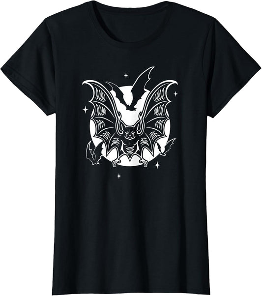 Vampire Bats and Moon with Stars at Night Halloween Goth