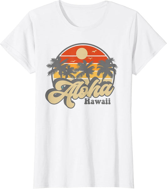Aloha Hawaii Hawaiian Island Palm Surfboard Beach Surf Retro