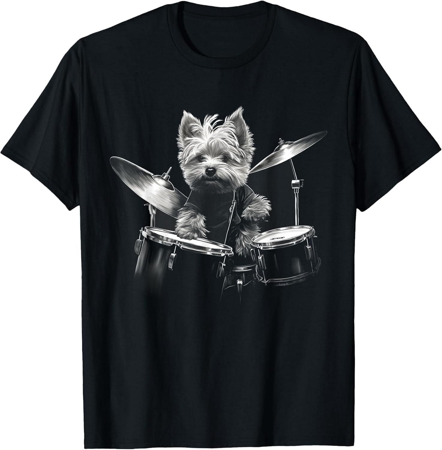 Funny Yorkie Dog Playing Drums