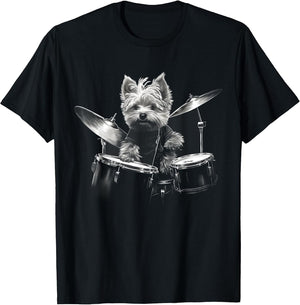 Funny Yorkie Dog Playing Drums