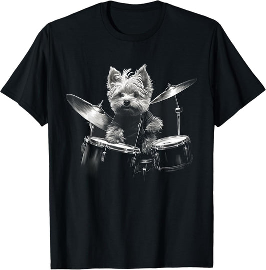 Funny Yorkie Dog Playing Drums