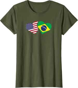 Brazil USA Flag T Shirt Heart Brazilian Americans Love Cute