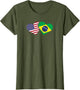 Brazil USA Flag T Shirt Heart Brazilian Americans Love Cute