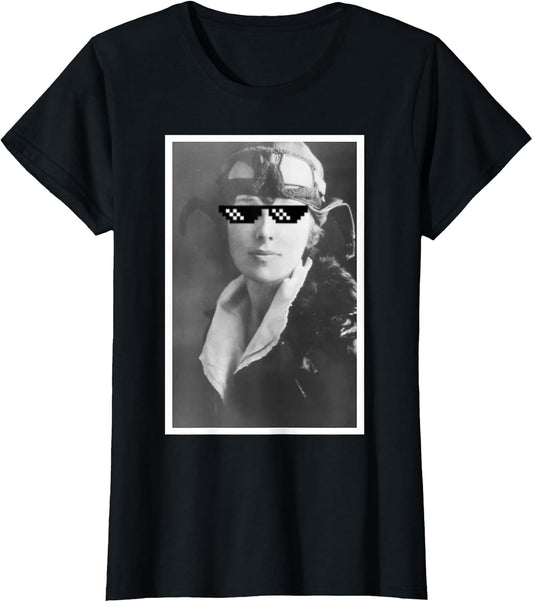 Funny Amelia Earhart Internet Meme Sunglasses T Shirt