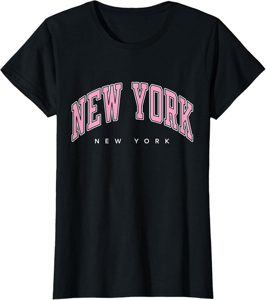 New York New York NY Varsity Style Pink Text