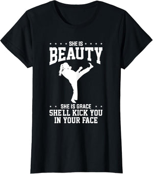 Taekwondo She'll Kick You in Your Face Karate Black Belt