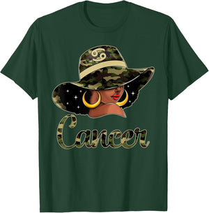Cancer Queen Black Woman with Hat Camo Afro Woman Zodiac