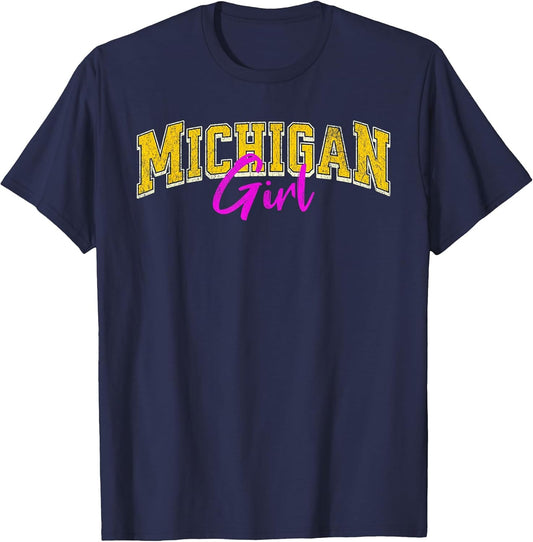 Vintage Michigan Girl Retro Pink Michigan Women and Girls