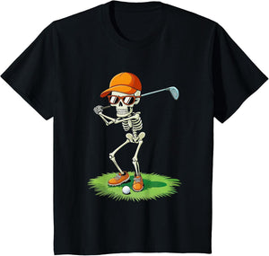 Halloween Skeleton Funny Golf Shirt for Teens Boys Men Kids