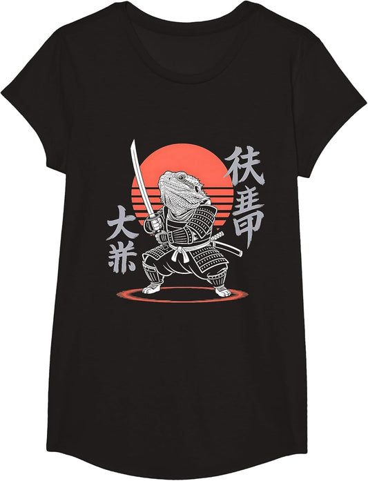 Funny Bearded Dragon Ninja Samurai Retro Anime Beardie Lover