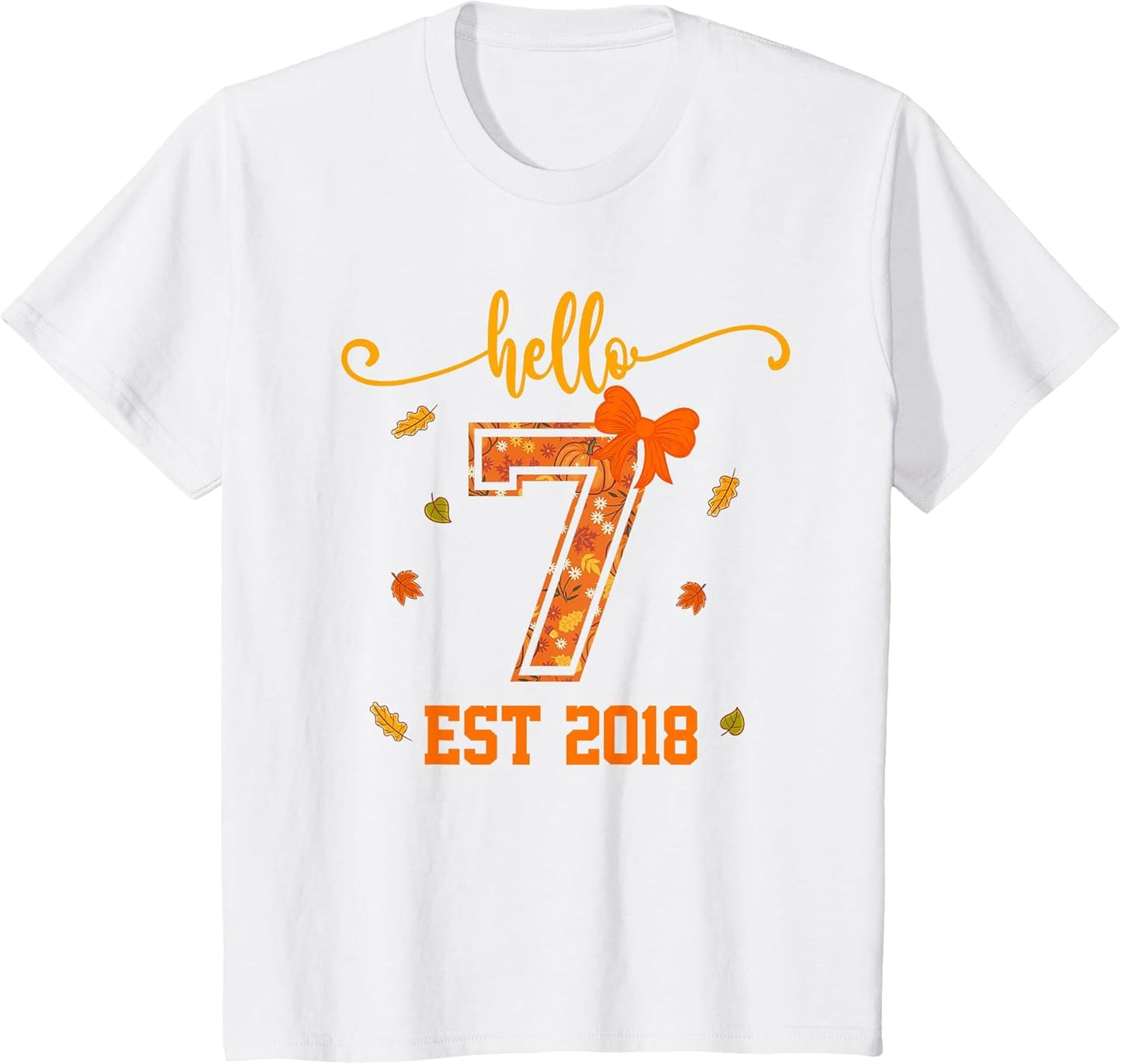 Hello 7 Est 2018 Preppy Coquette Fall 7th Birthday Girl