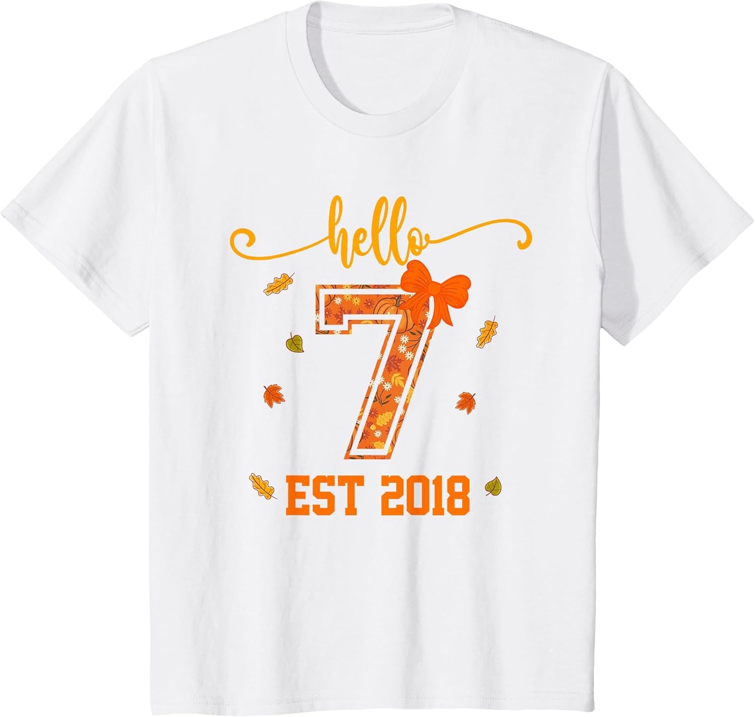 Hello 7 Est 2018 Preppy Coquette Fall 7th Birthday Girl