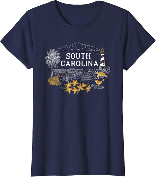 South Carolina Heritage Scenic Illustration with Lighthouse