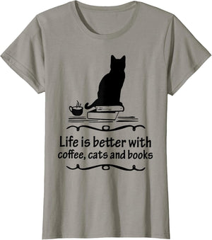 Life is Better with Coffee Cats and Books Black Cat