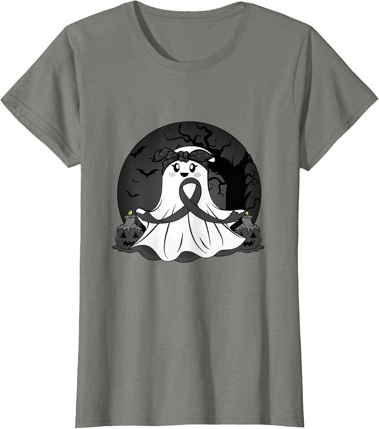 Melanoma Cancer Halloween Ghost Black Ribbon Warrior Month