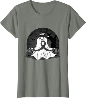 Melanoma Cancer Halloween Ghost Black Ribbon Warrior Month