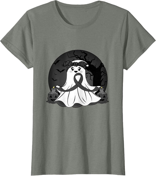 Melanoma Cancer Halloween Ghost Black Ribbon Warrior Month