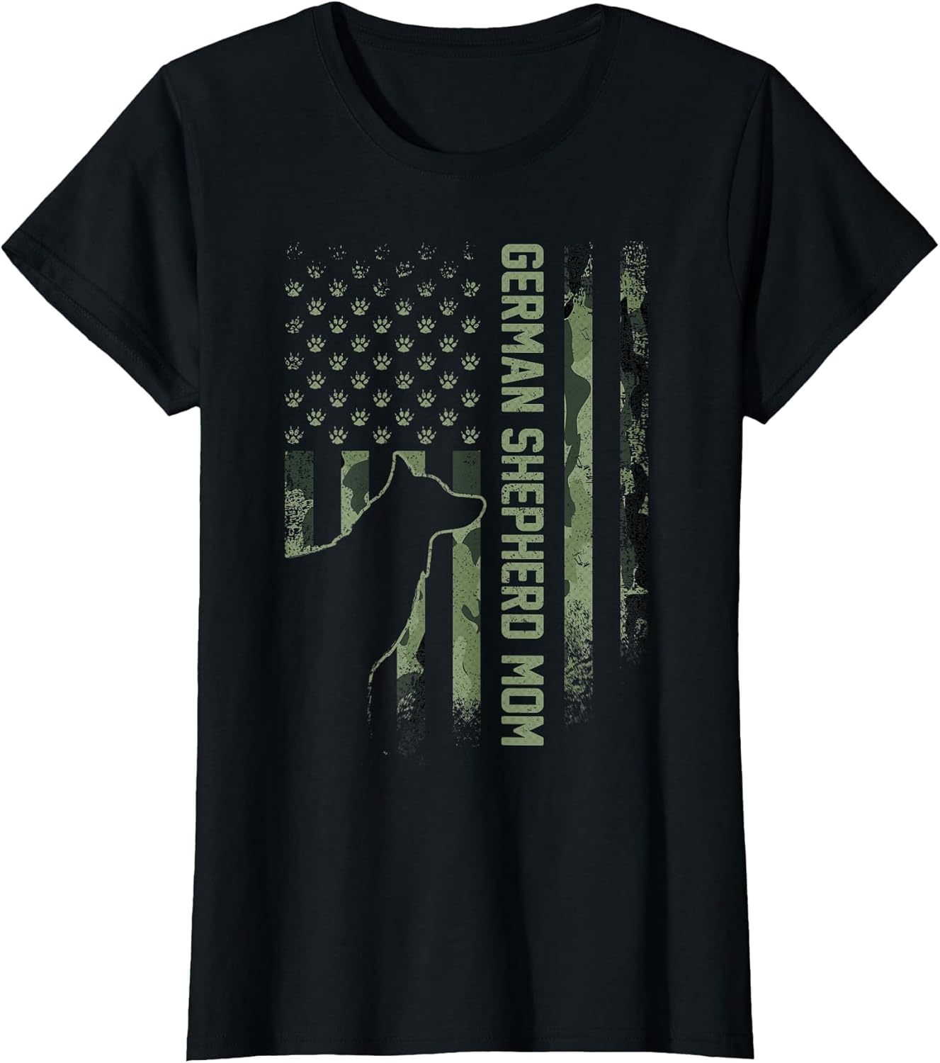 Vintage USA Camo Flag Proud German Shepherd Mom Silhouette