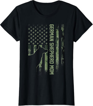 Vintage USA Camo Flag Proud German Shepherd Mom Silhouette