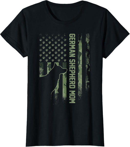 Vintage USA Camo Flag Proud German Shepherd Mom Silhouette