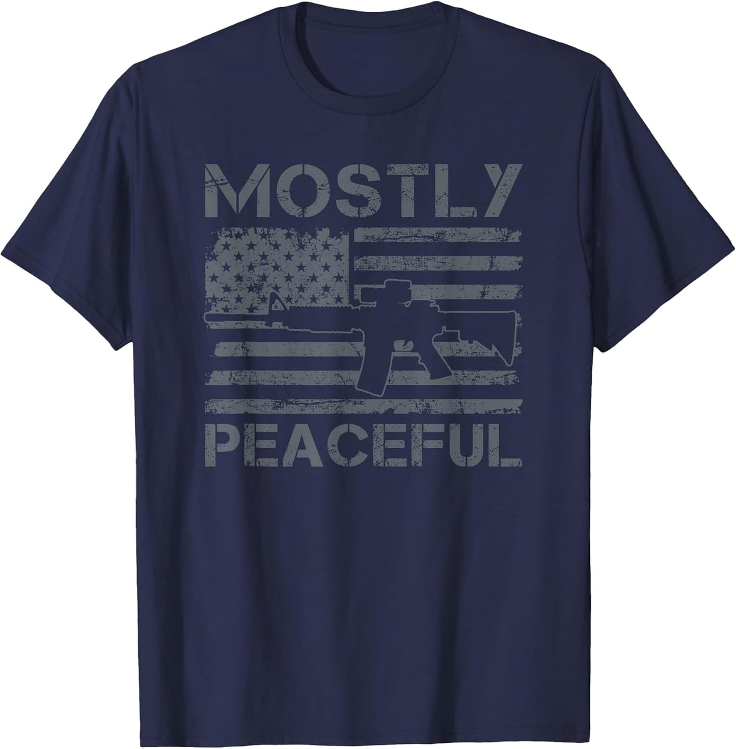 Mostly Peaceful - 2nd Amendment Pro Gun Funny AR15 USA Flag