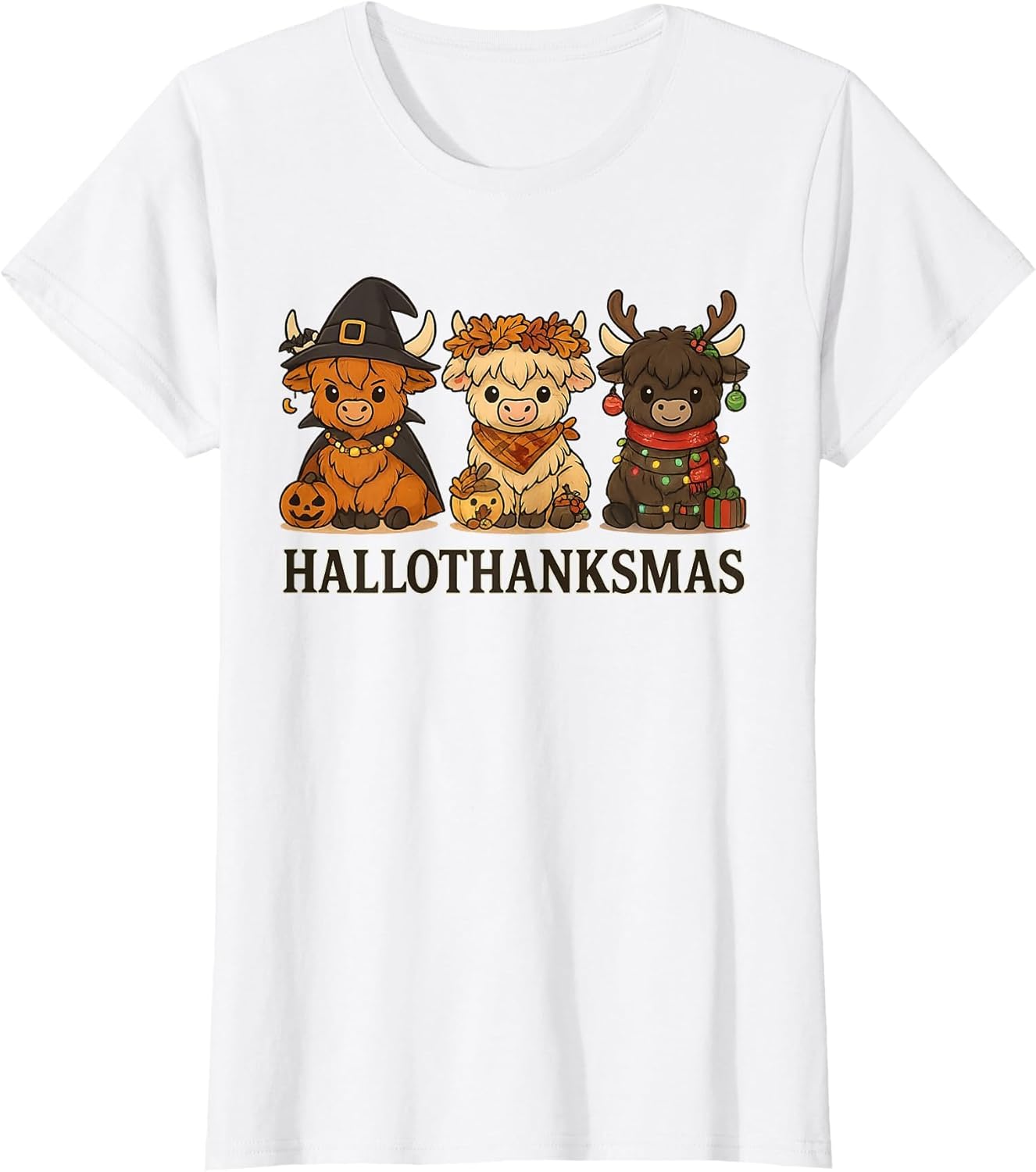 Hallothanksmas Highland Cow Trio Halloween Thanksgiving