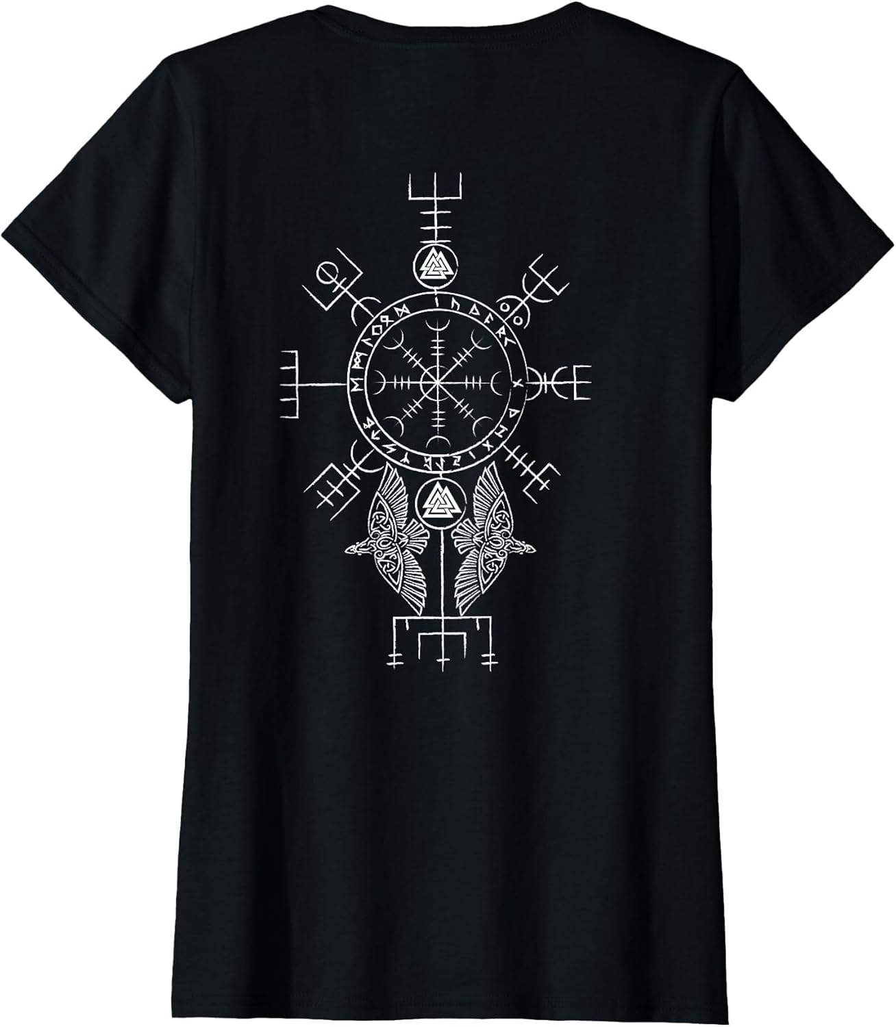 Viking Symbols Print On Back - Aegishjalmur Vegvisir Valknut