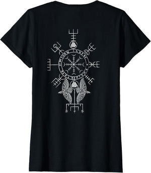 Viking Symbols Print On Back - Aegishjalmur Vegvisir Valknut