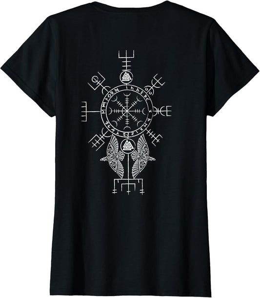 Viking Symbols Print On Back - Aegishjalmur Vegvisir Valknut