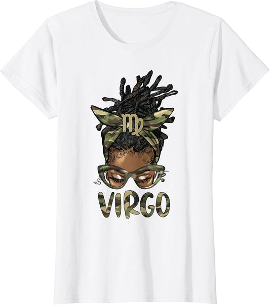 Virgo Girl Woman Loc'd Messy Bun Camo Black Women