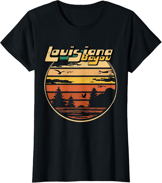 Louisiana Bayou Retro Vintage Distressed Swamp Landscape