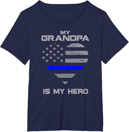 Thine Blue Line Flag Heart My Grandpa is My Hero Police