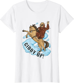 Funny Bigfoot Sasquatch Cowboy Riding Rodeo Horse, Giddy Up