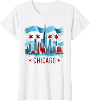 Chicago Skyline Flag Shirt Cityscape Illinois Men Women