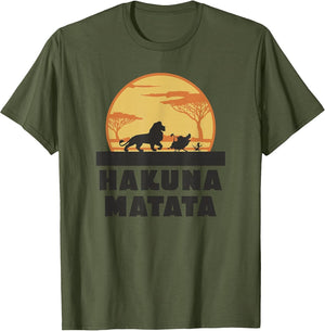 Disney The Lion King Hakuna Matata Crew Sideview Silhouettes , Men, Olive Green, Medium